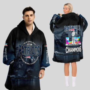 New England Patriots Super Bowl LX Champions Style Blanket Hoodie