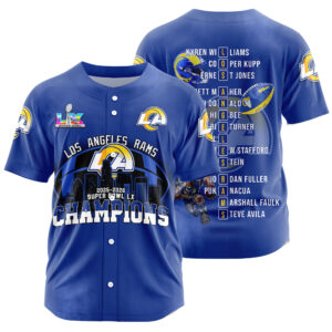 Los Angeles Rams Super Bowl LX Champions Style Baseball Jersey