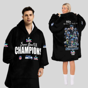 Seattle Seahawks Super Bowl LX Champions Style Blanket Hoodie