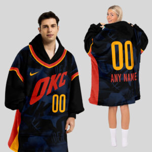 Oklahoma City Thunder Blanket Hoodie Custom Name And Number